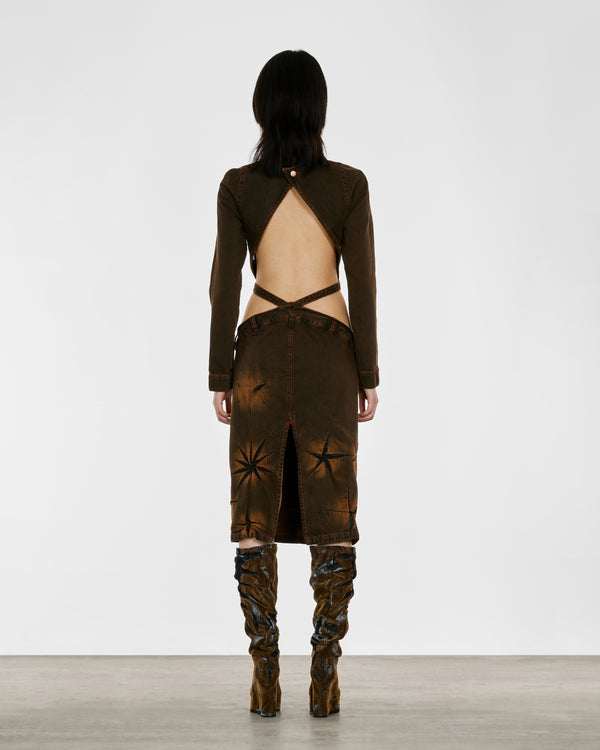 Masha Popova - Women’s Backless Denim Dress - (Mud Brown)