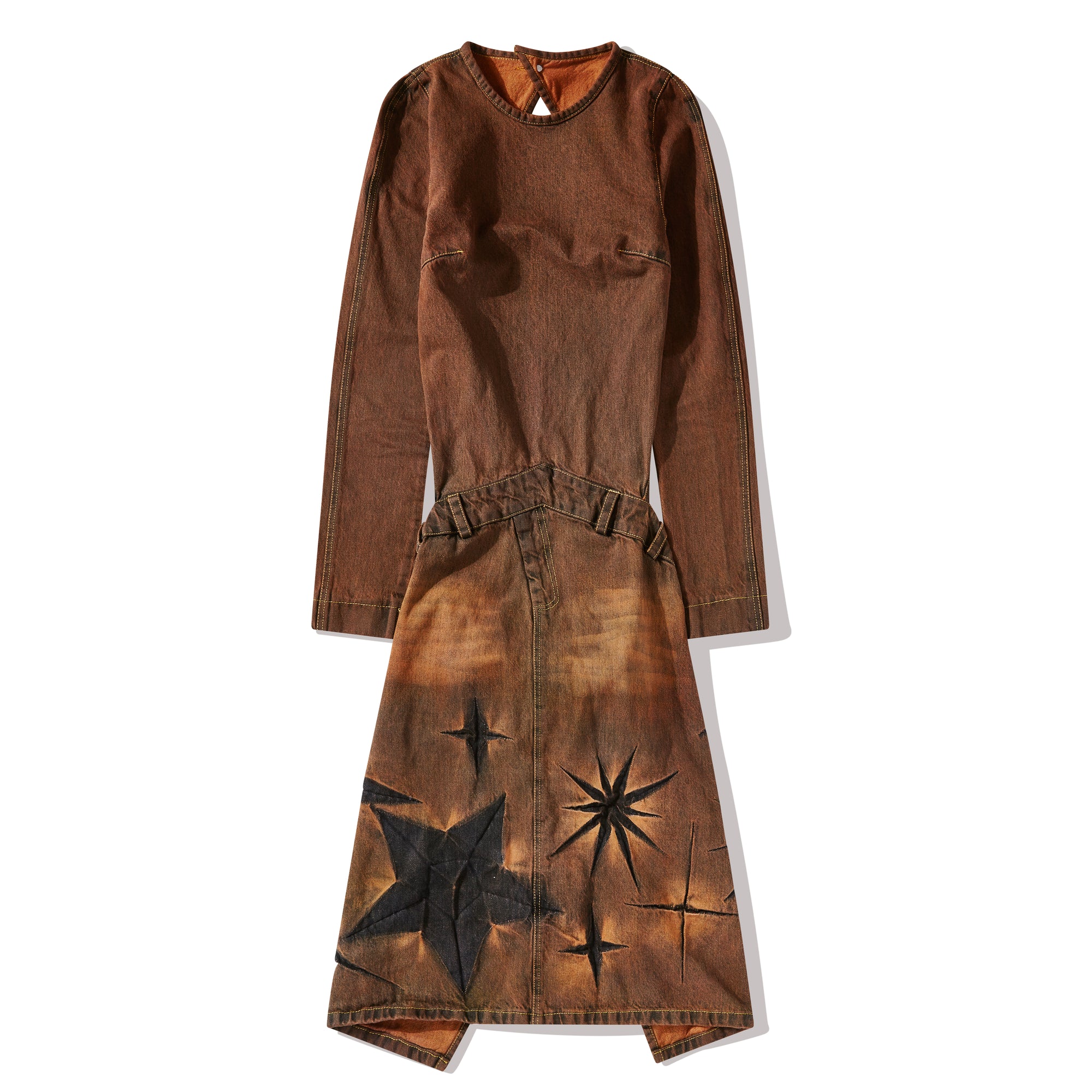 masha popova denim dress Masha Popova Blue Off-Shoulder Star Denim Maxi Dress