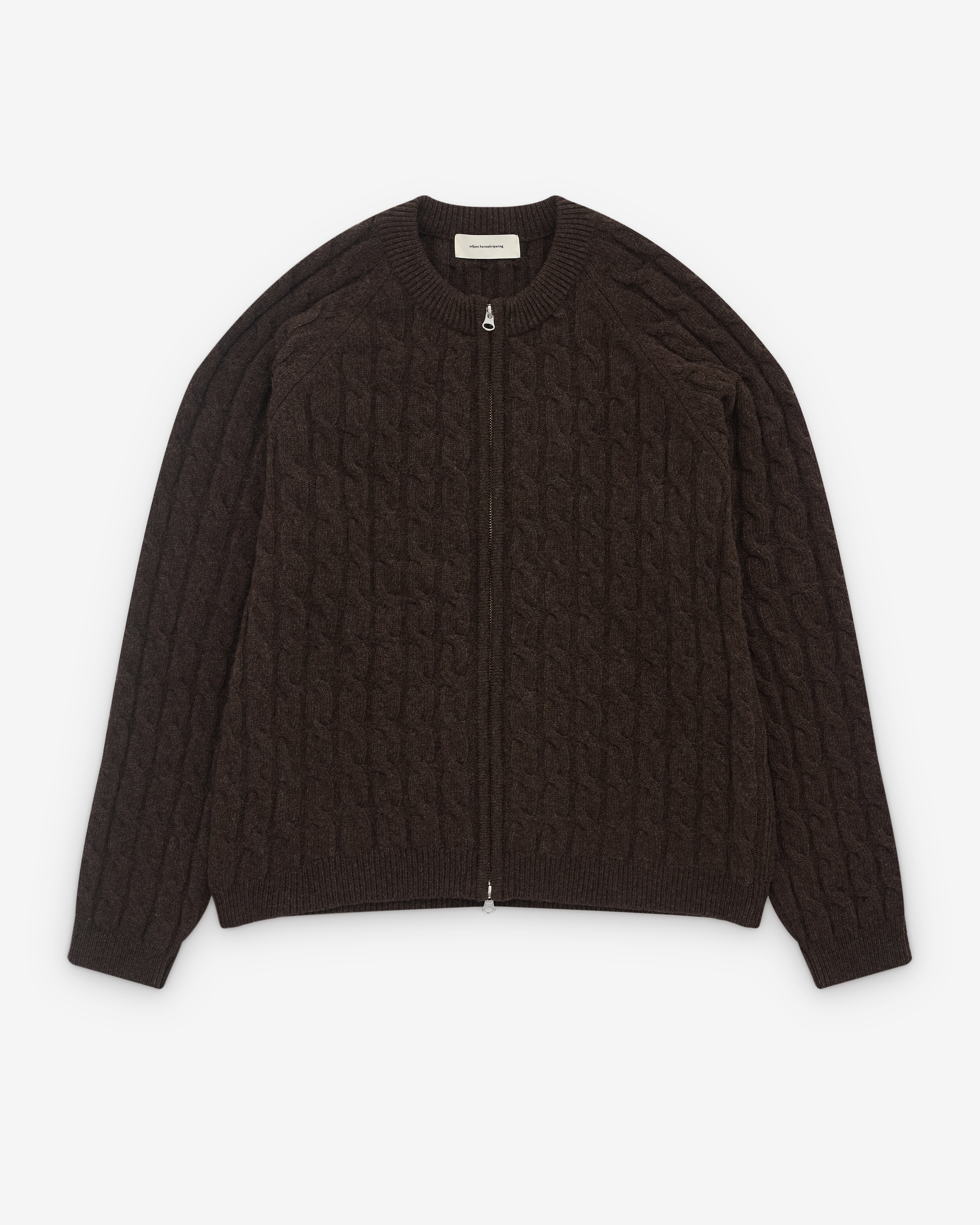 Mfpen: Men's Editor Zip Sweater (Brown Cable Knit) | DSML E-SHOP