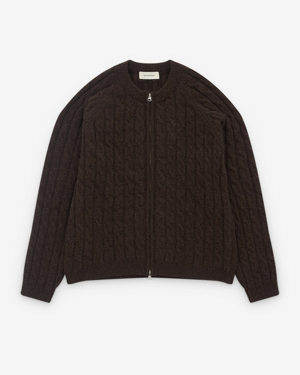Mfpen - Men’s Editor Zip Sweater - (Brown Cable Knit)