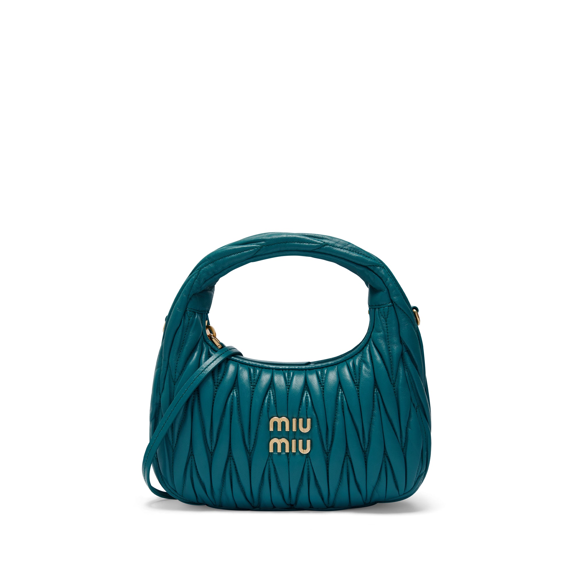 Miu Wander Small Matelasse Shoulder Bag in Blue - Miu Miu