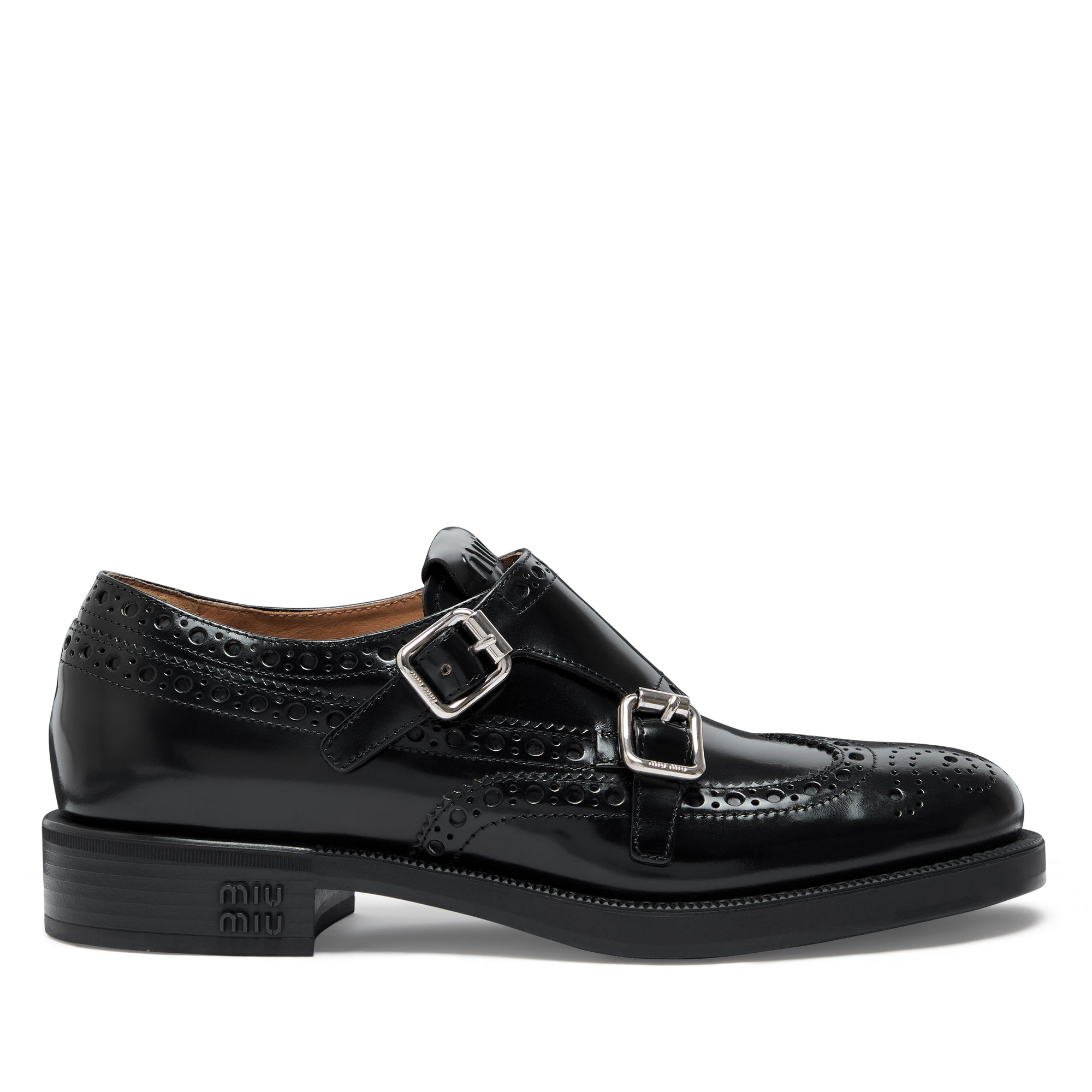 Miu Miu - Church’s Women’s Brushed Leather Double Monk Brogue Shoes - (Black) view 1