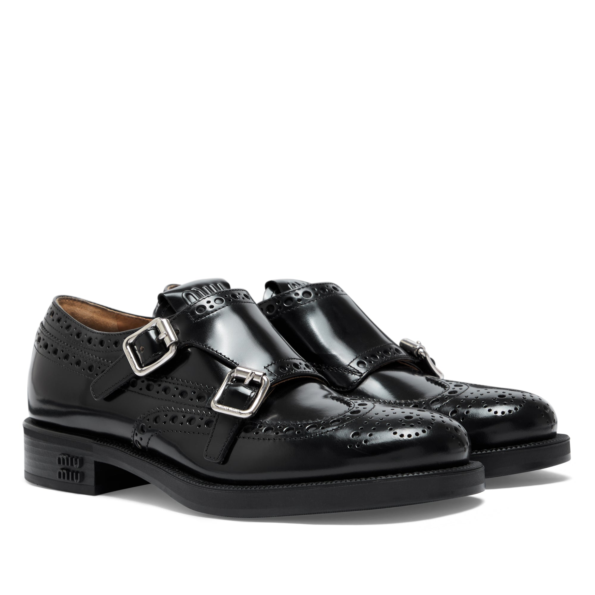 Miu Miu - Church’s Women’s Brushed Leather Double Monk Brogue Shoes - (Black) view 3