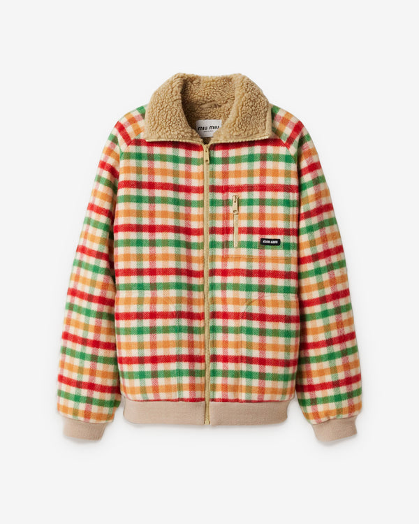 Miu Miu - Women’s Fleece-lined Checked Blouson Jacket - (Red/Green/Soy Green)