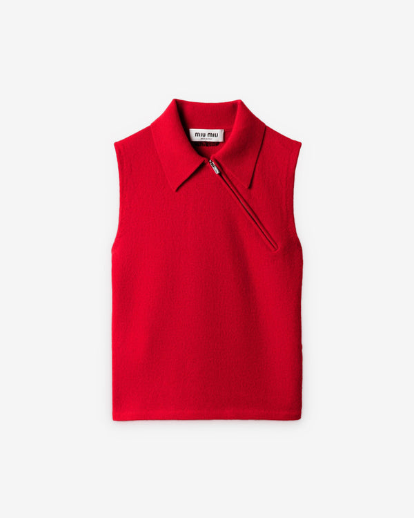Miu Miu - Women’s Sleeveless Cashmere Polo Shirt - (Red)