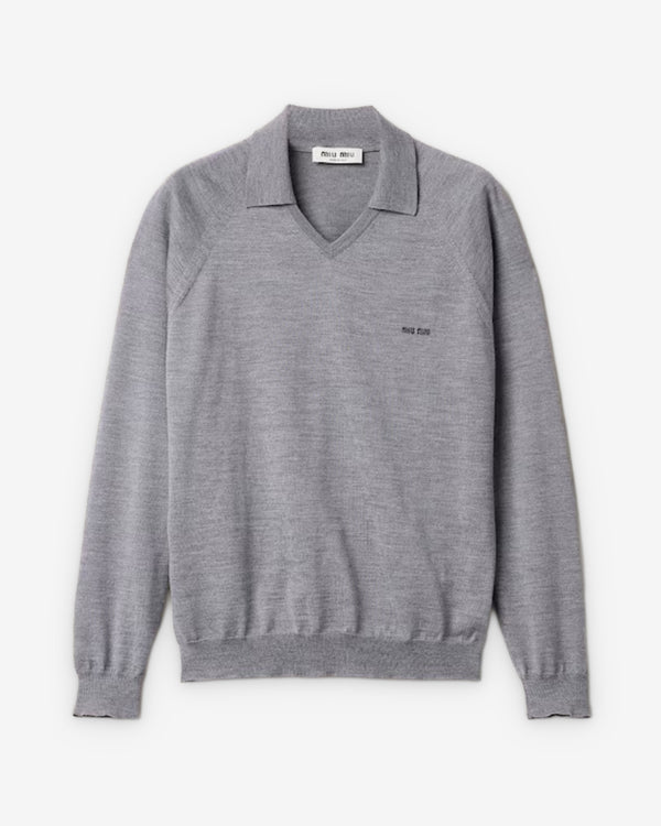 Miu Miu - Women's Wool Polo Sweater - (Gray/Black)