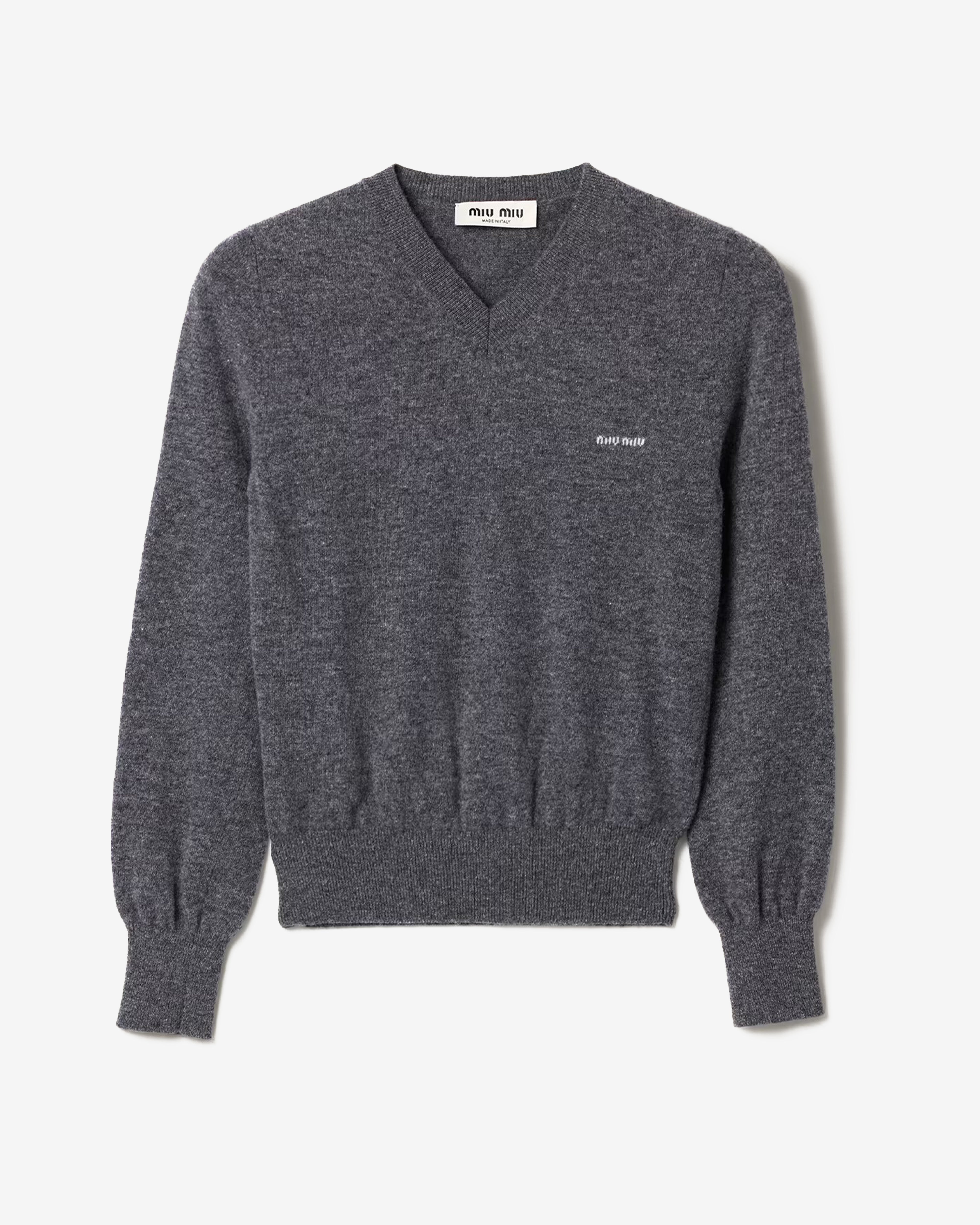 Miu Miu: V-neck Wool Cardigan (Slate Gray) | Dover Street Market