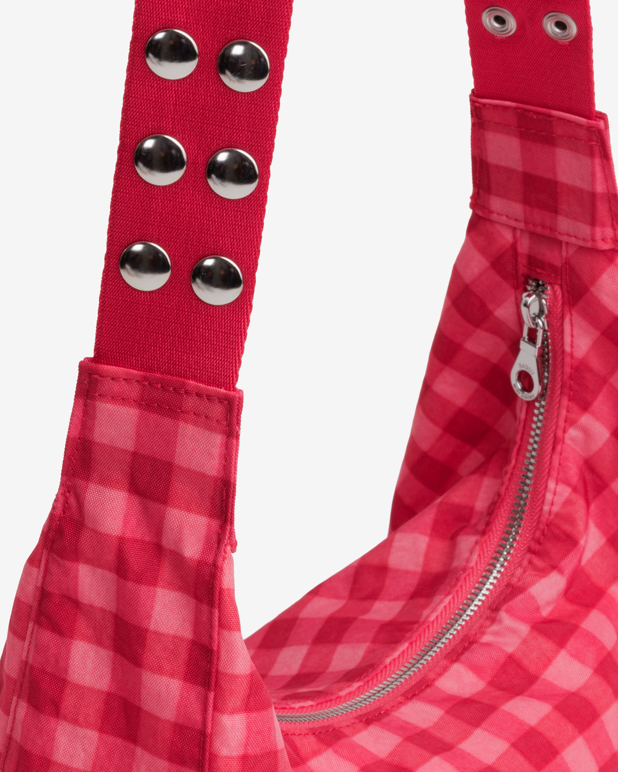 Molly Goddard - Baggu Popper Strap Medium Crescent Bag - (Ruby Gingham) view 3, Click to Zoom in
