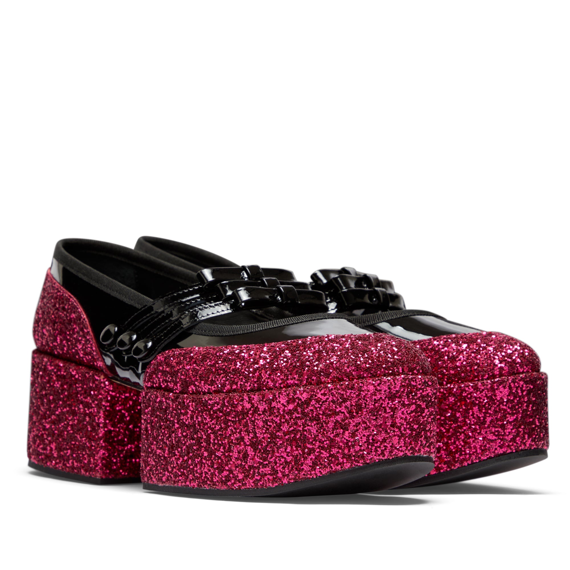 Noir Kei Ninomiya - Repetto Glitter Strapped Platform Mary Janes - (Black/Pink) view 3