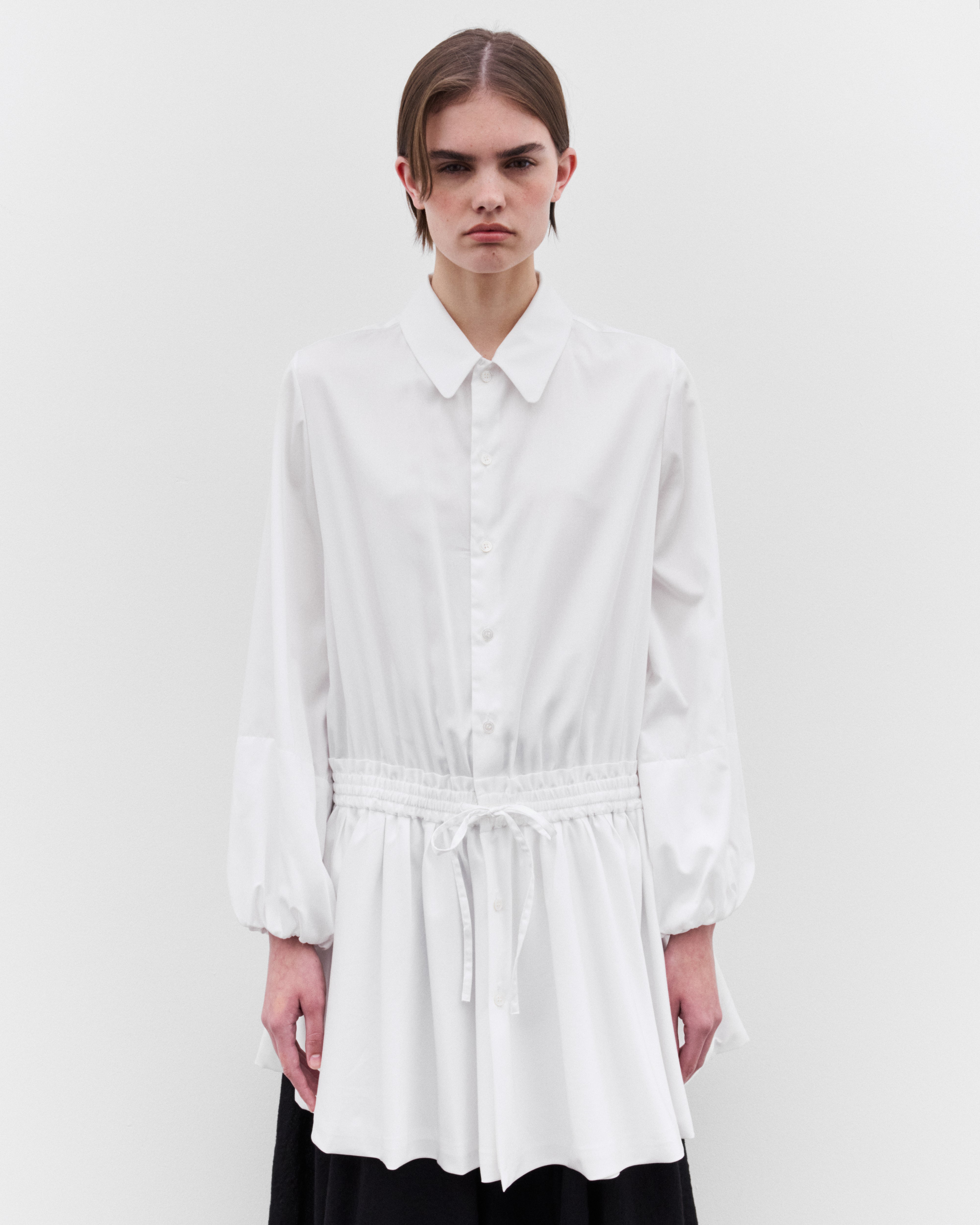 Noir Kei Ninomiya: Women's Shirred Waist Shirt Dress (White