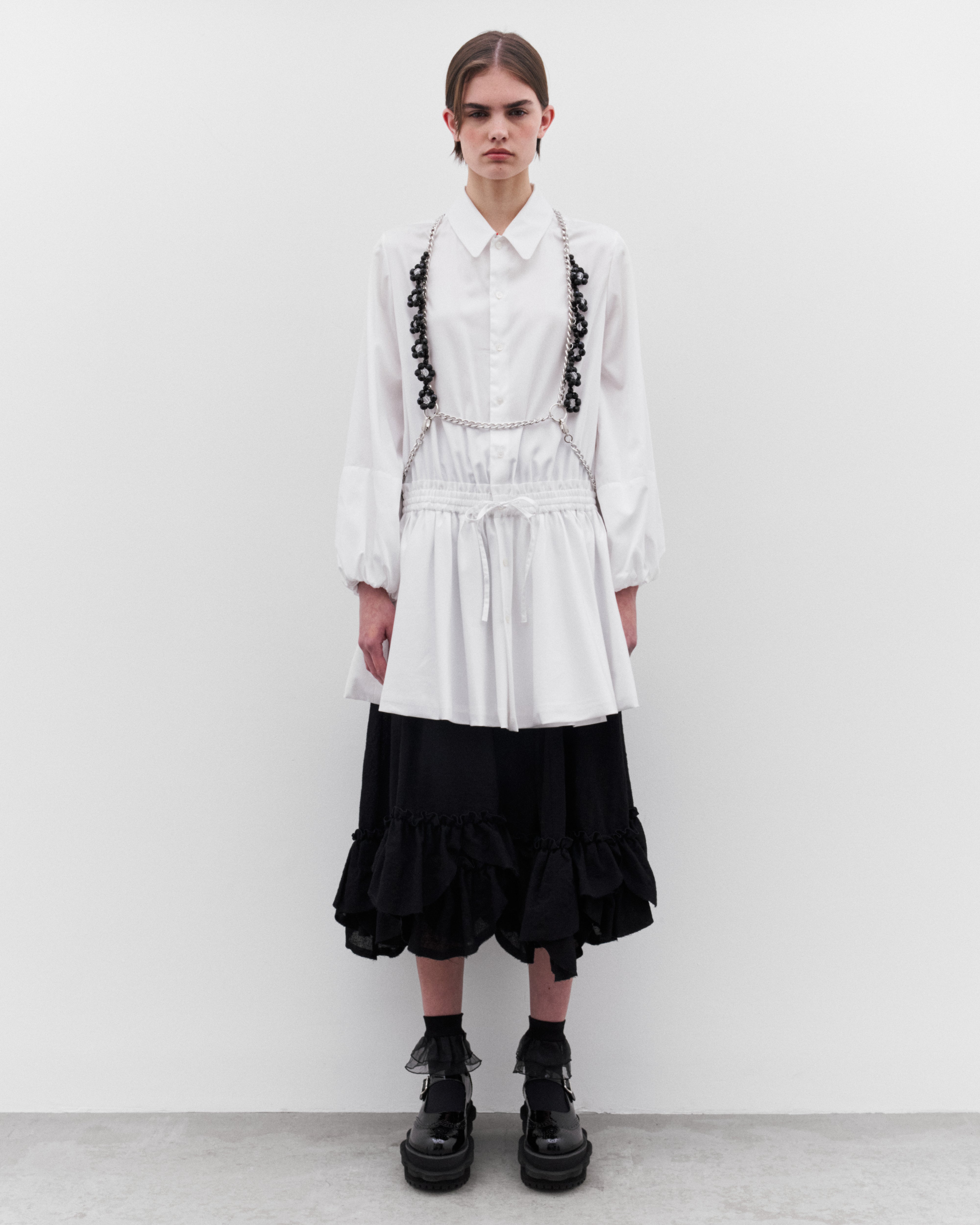 Noir Kei Ninomiya: Women's Shirred Waist Shirt Dress (White