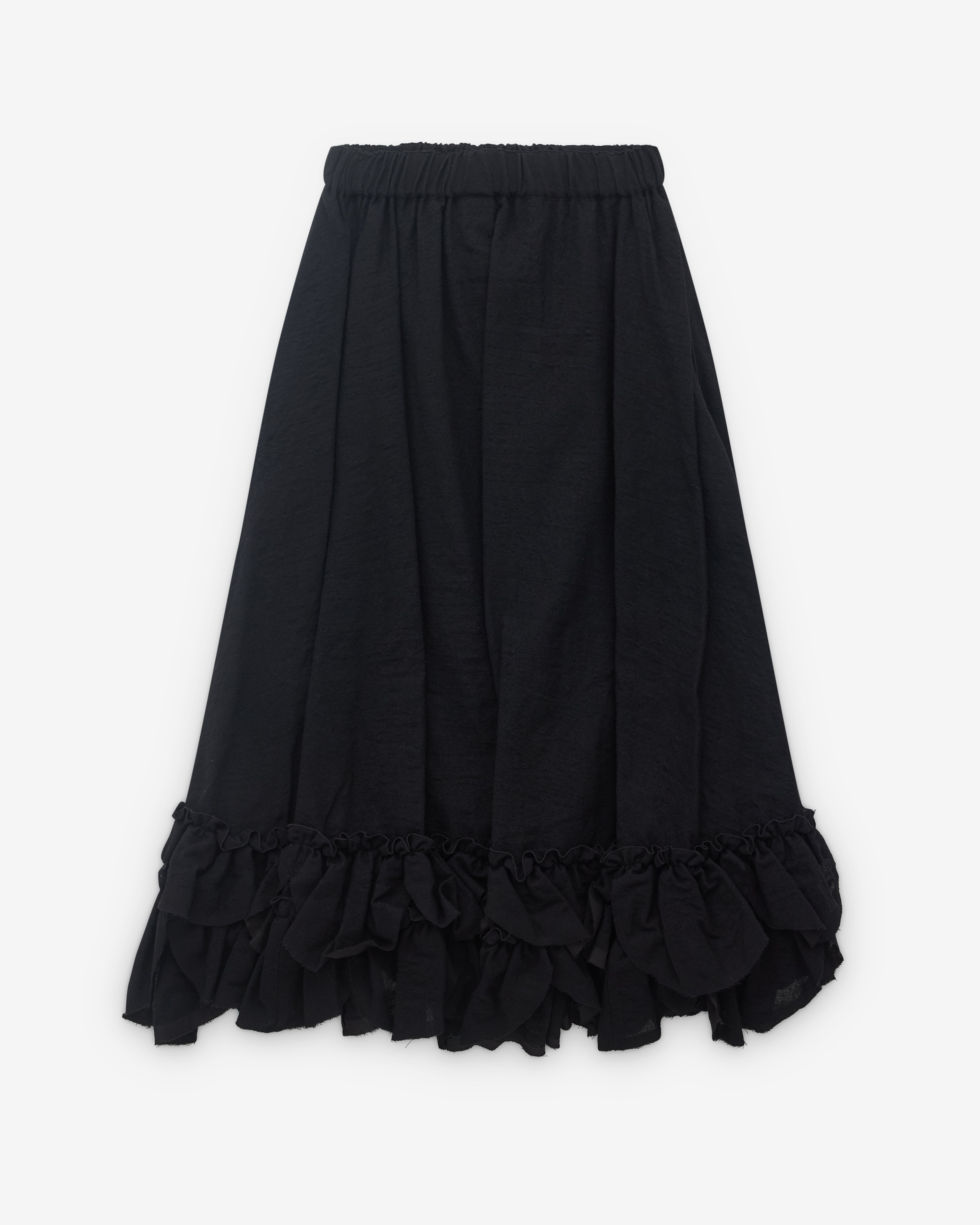 Noir Kei Ninomiya: Women's Ruffle Hem Wool Skirt (Black) | Dover