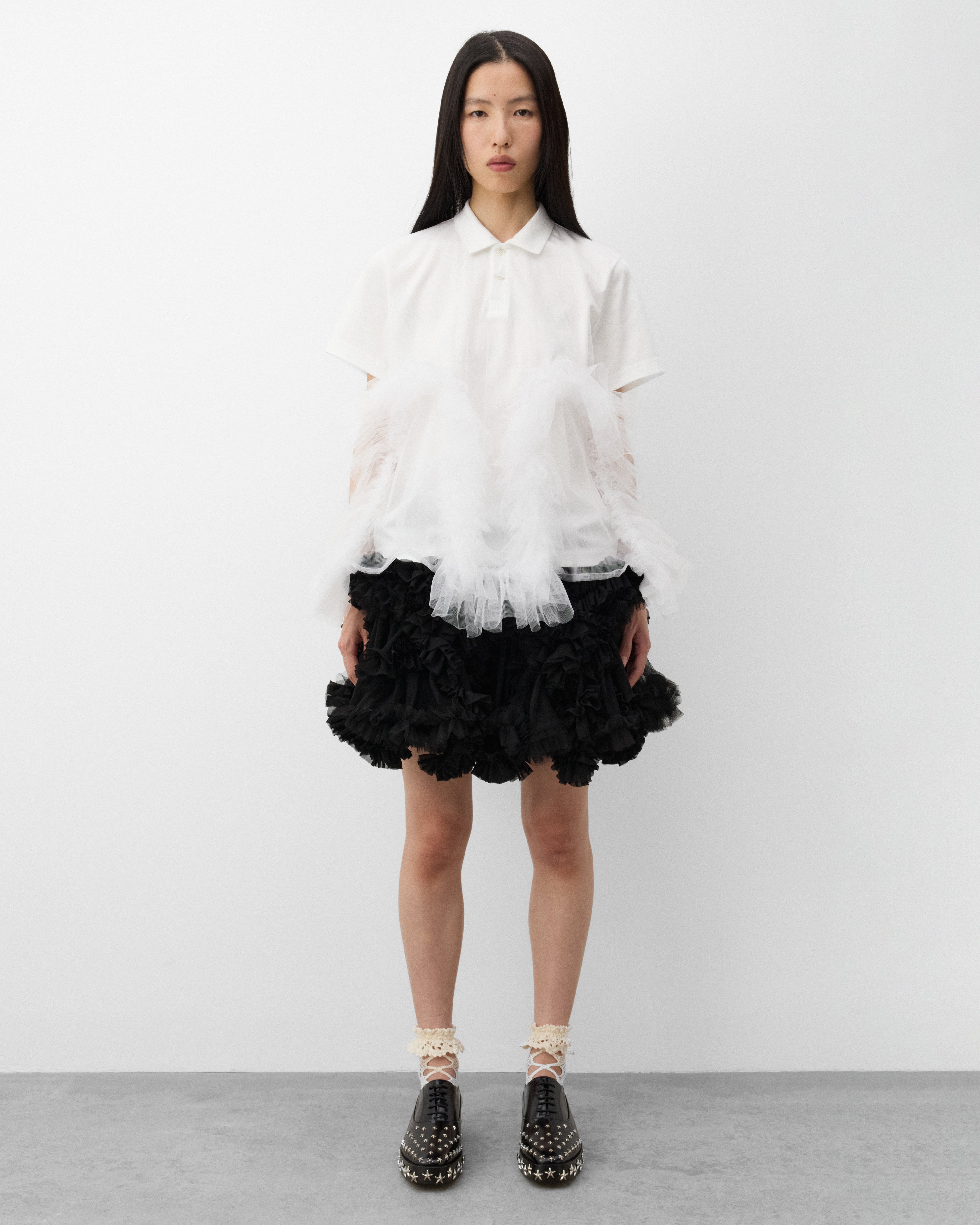 Noir Kei Ninomiya: Women's Tulle Polo Shirt (White) | Dover Street