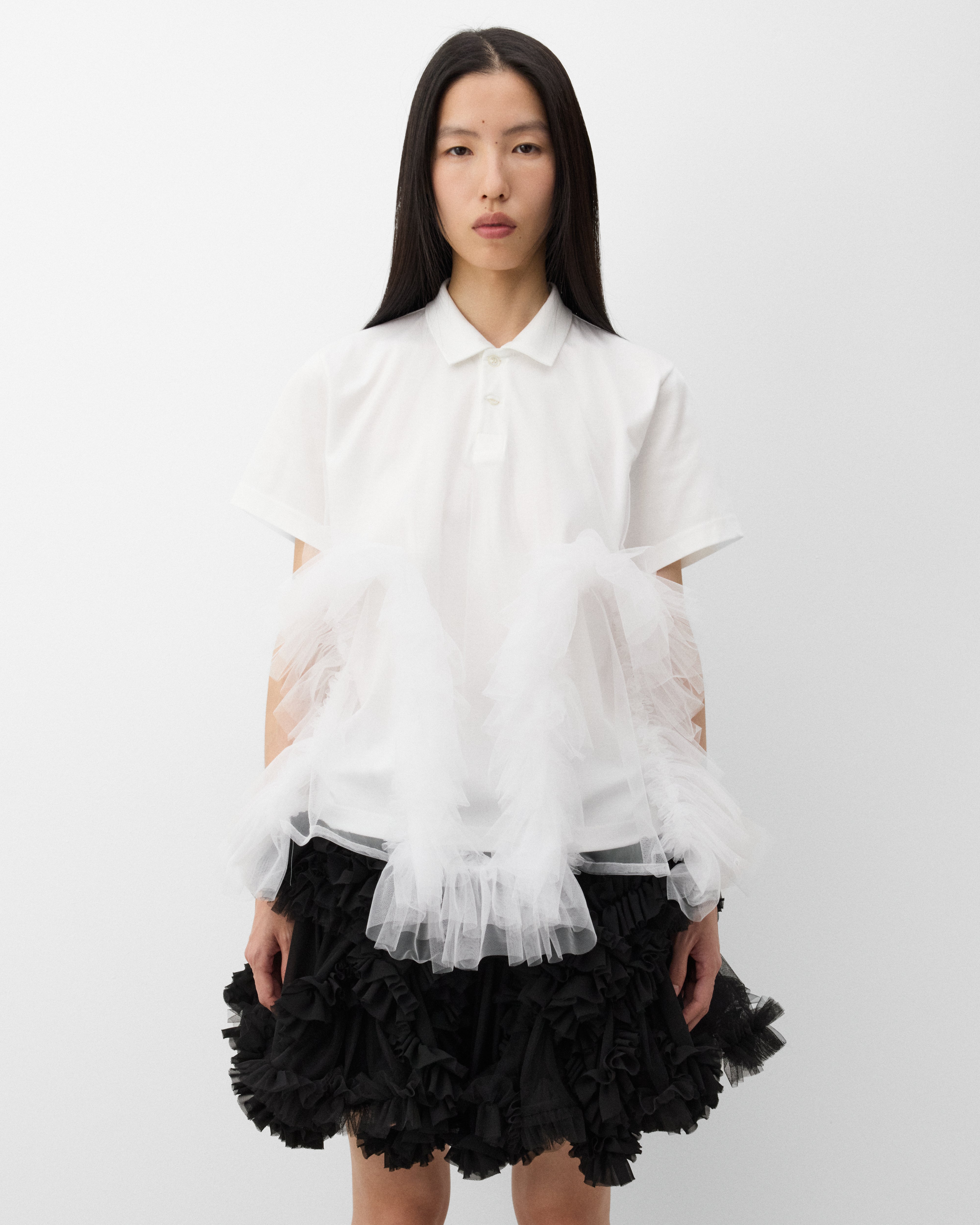 Noir Kei Ninomiya: Women's Tulle Polo Shirt (White) | Dover Street