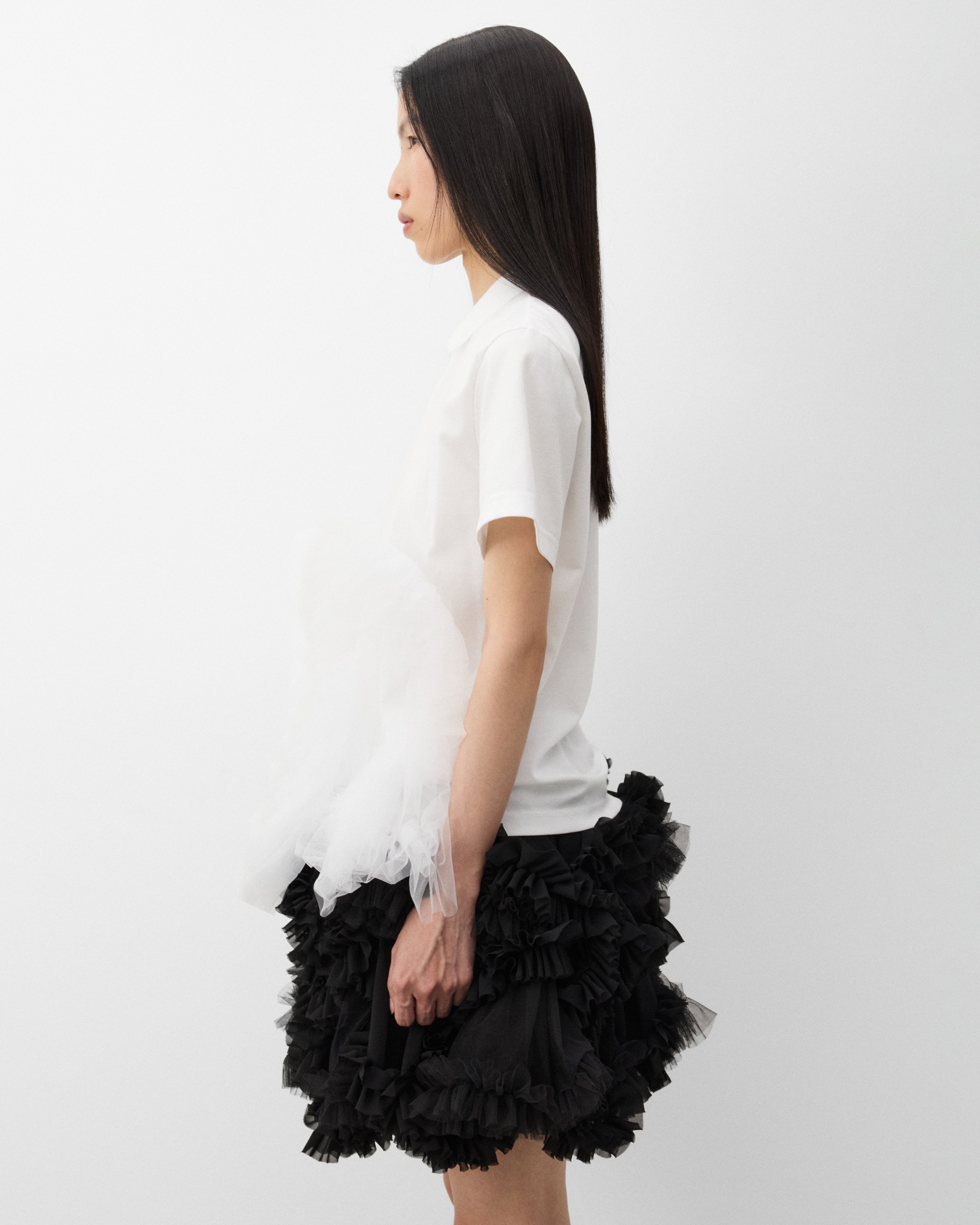 Noir Kei Ninomiya: Women's Tulle Polo Shirt (White) | Dover Street