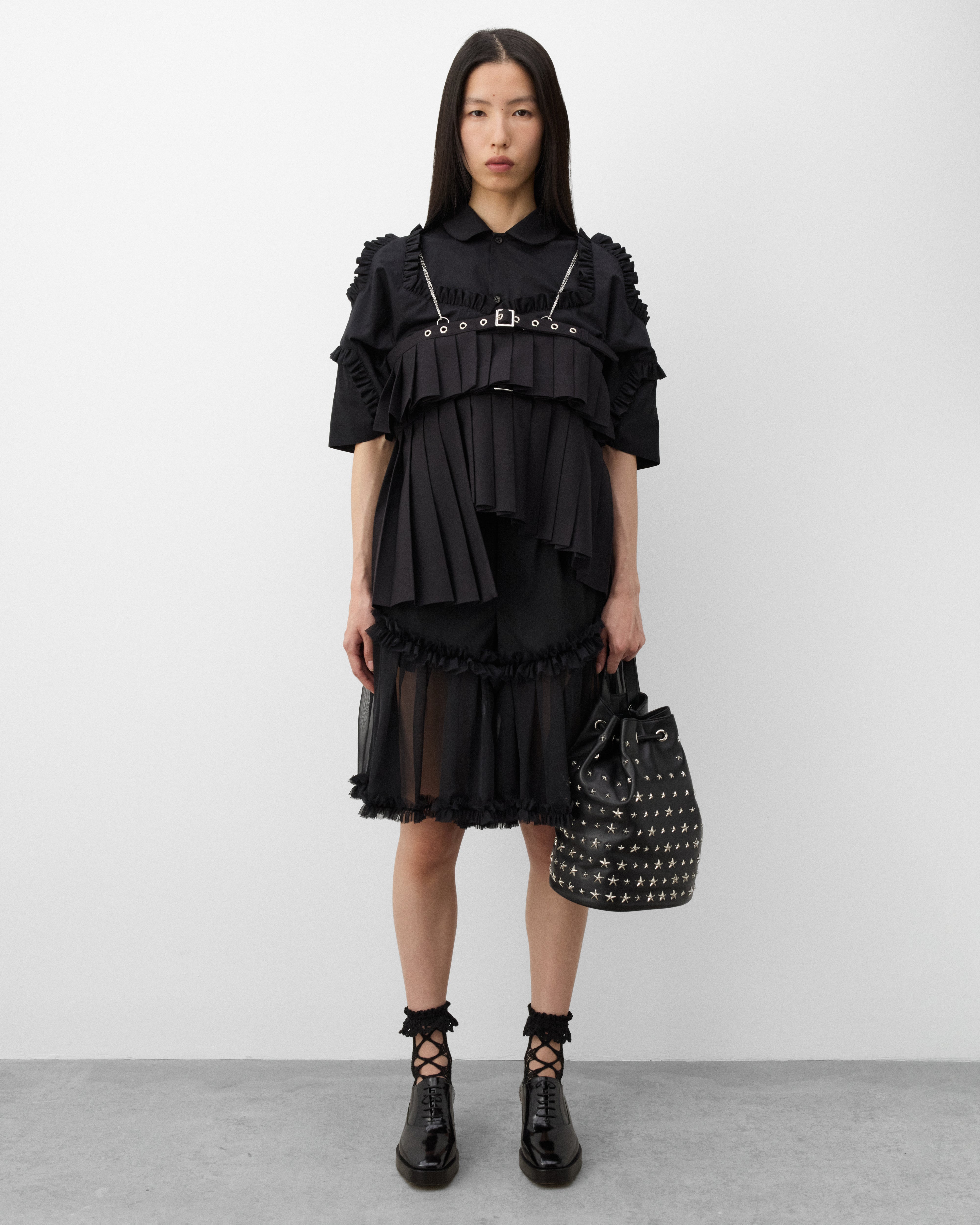 Noir Kei Ninomiya: Women's Tiered Pleated Top (Black) | Dover