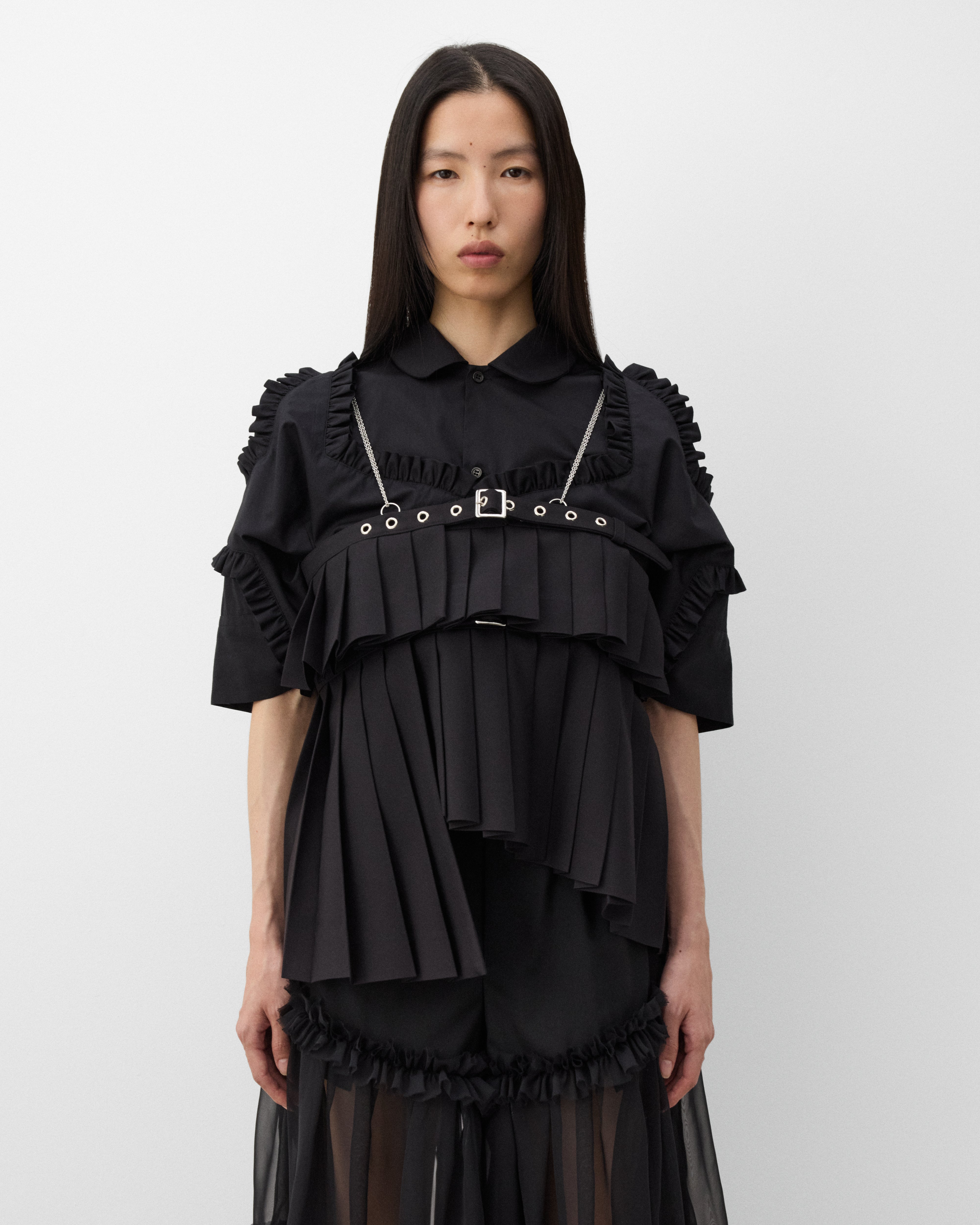 Noir Kei Ninomiya: Women's Tiered Pleated Top (Black) | Dover
