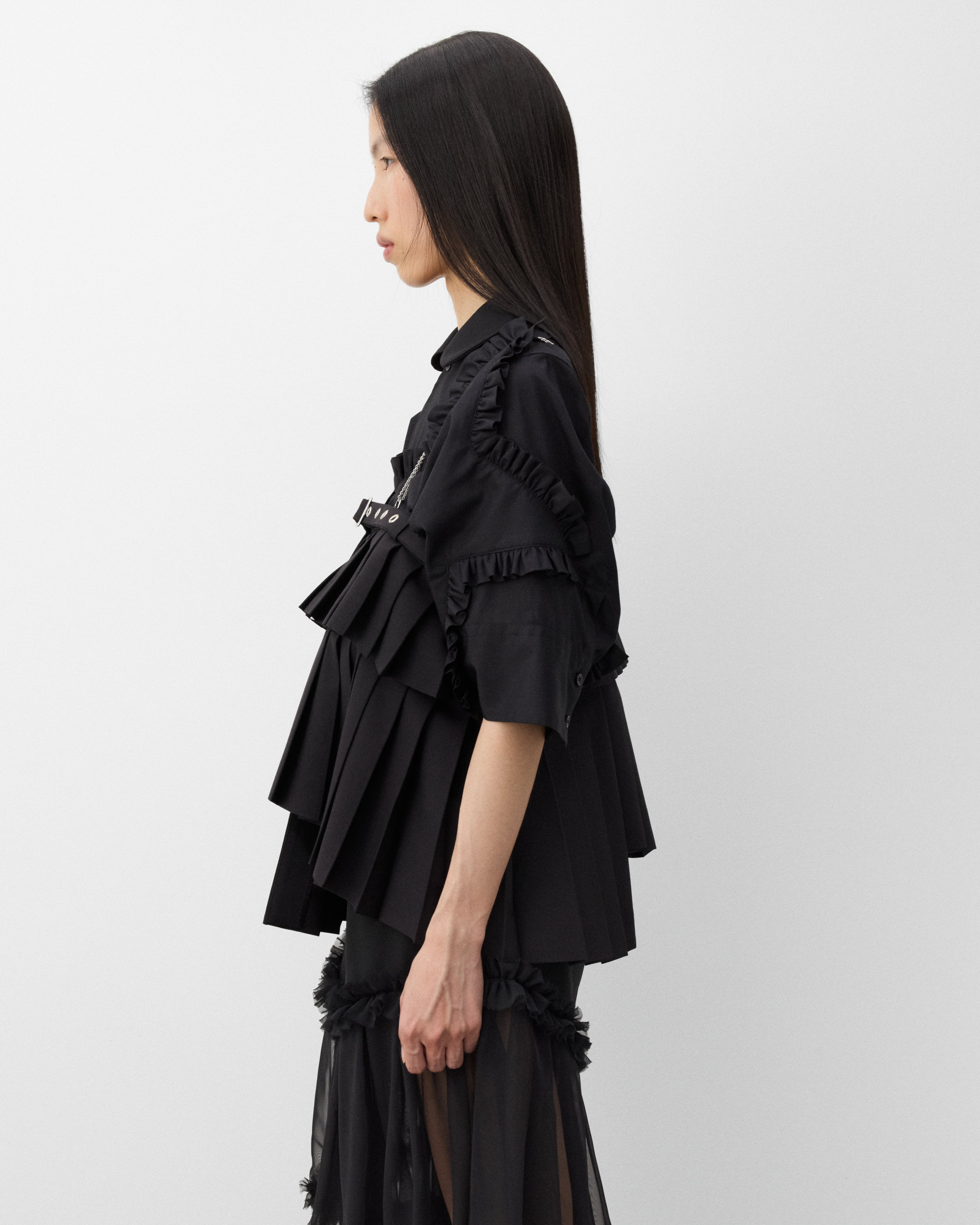 Noir Kei Ninomiya: Women's Tiered Pleated Top (Black) | Dover
