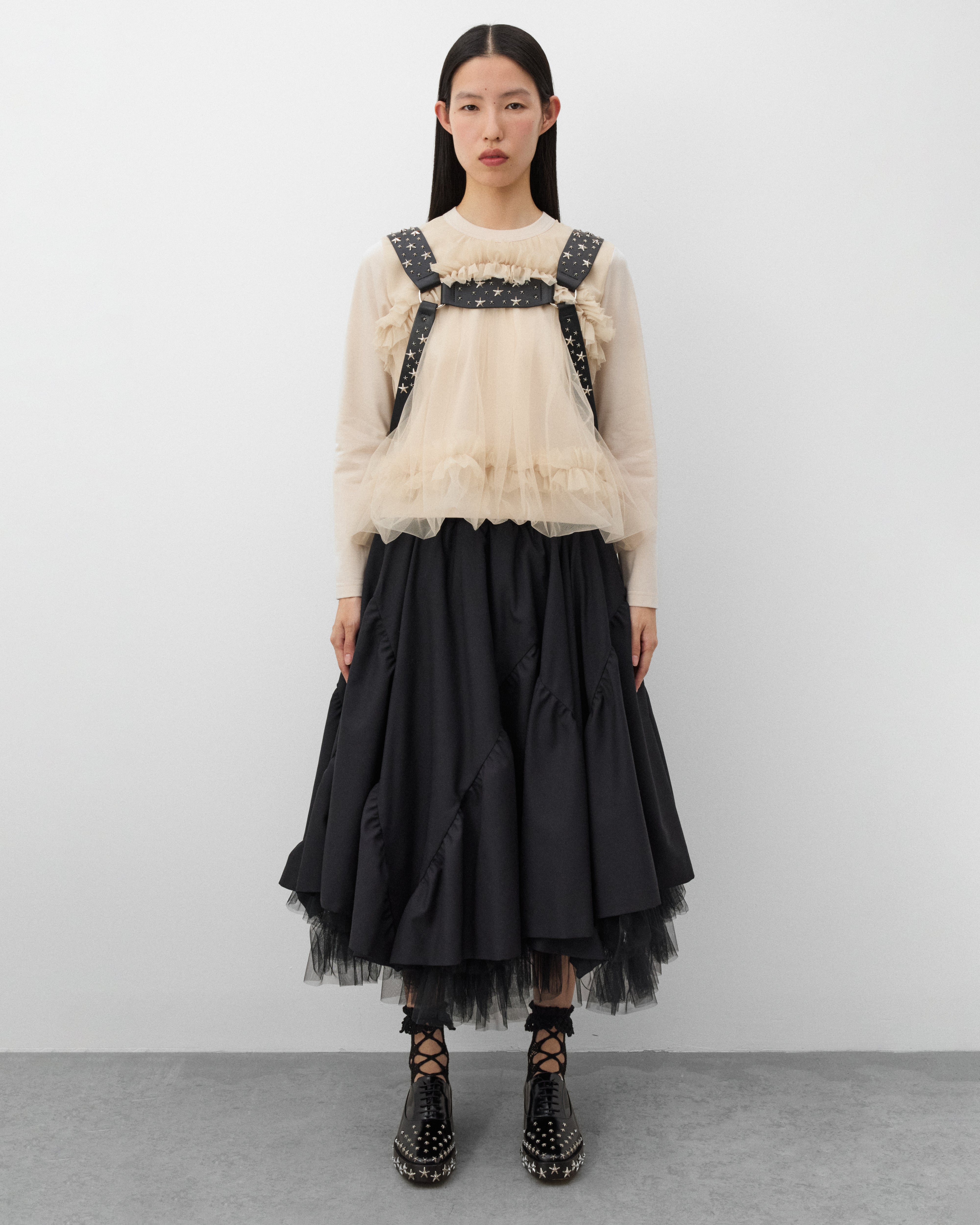 Noir Kei Ninomiya: Women's Tulle Ruffle T-Shirt (Beige) | Dover