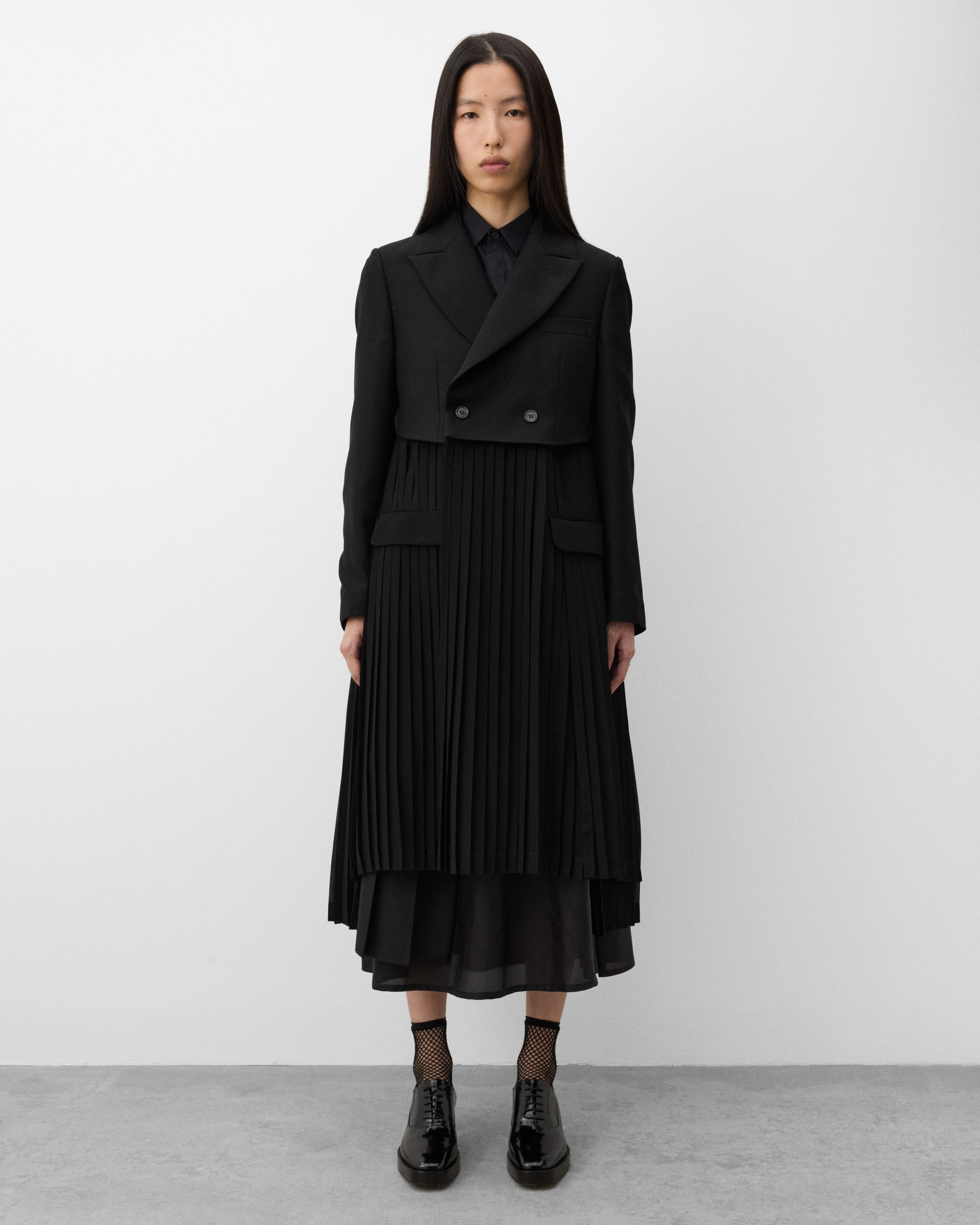 Noir Kei Ninomiya: Women's Pleated Blazer Coat (Black) | Dover