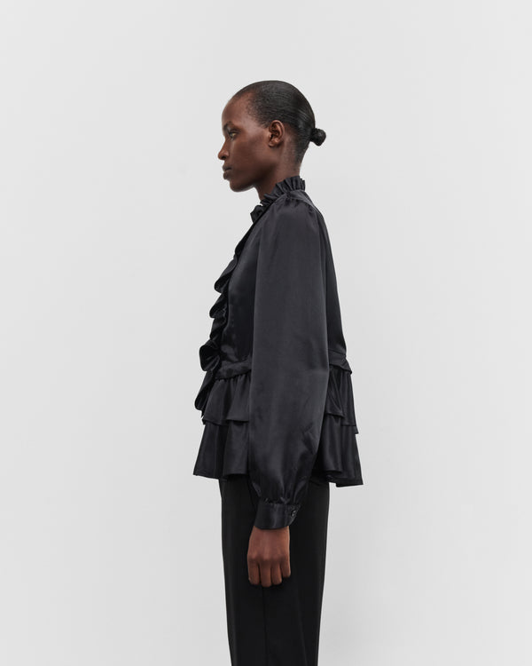 Noir Kei Ninomiya - Women's Tiered Ruffle Satin Blouse - (Black)