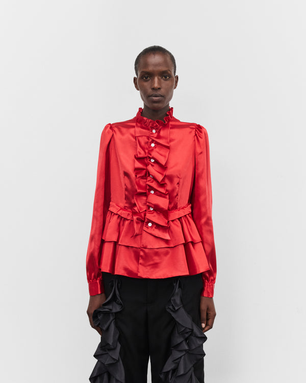 Noir Kei Ninomiya - Women's Tiered Ruffle Satin Blouse - (Red)