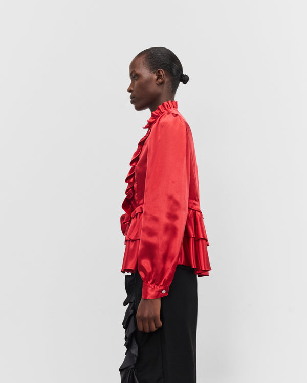 Noir Kei Ninomiya - Women's Tiered Ruffle Satin Blouse - (Red)