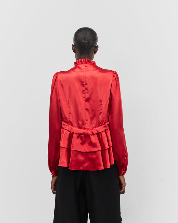 Noir Kei Ninomiya - Women's Tiered Ruffle Satin Blouse - (Red)