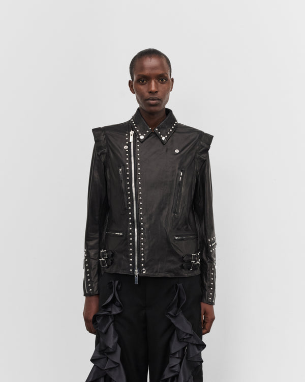 Noir Kei Ninomiya - Women's Leather Studded Biker Jacket - (Black)