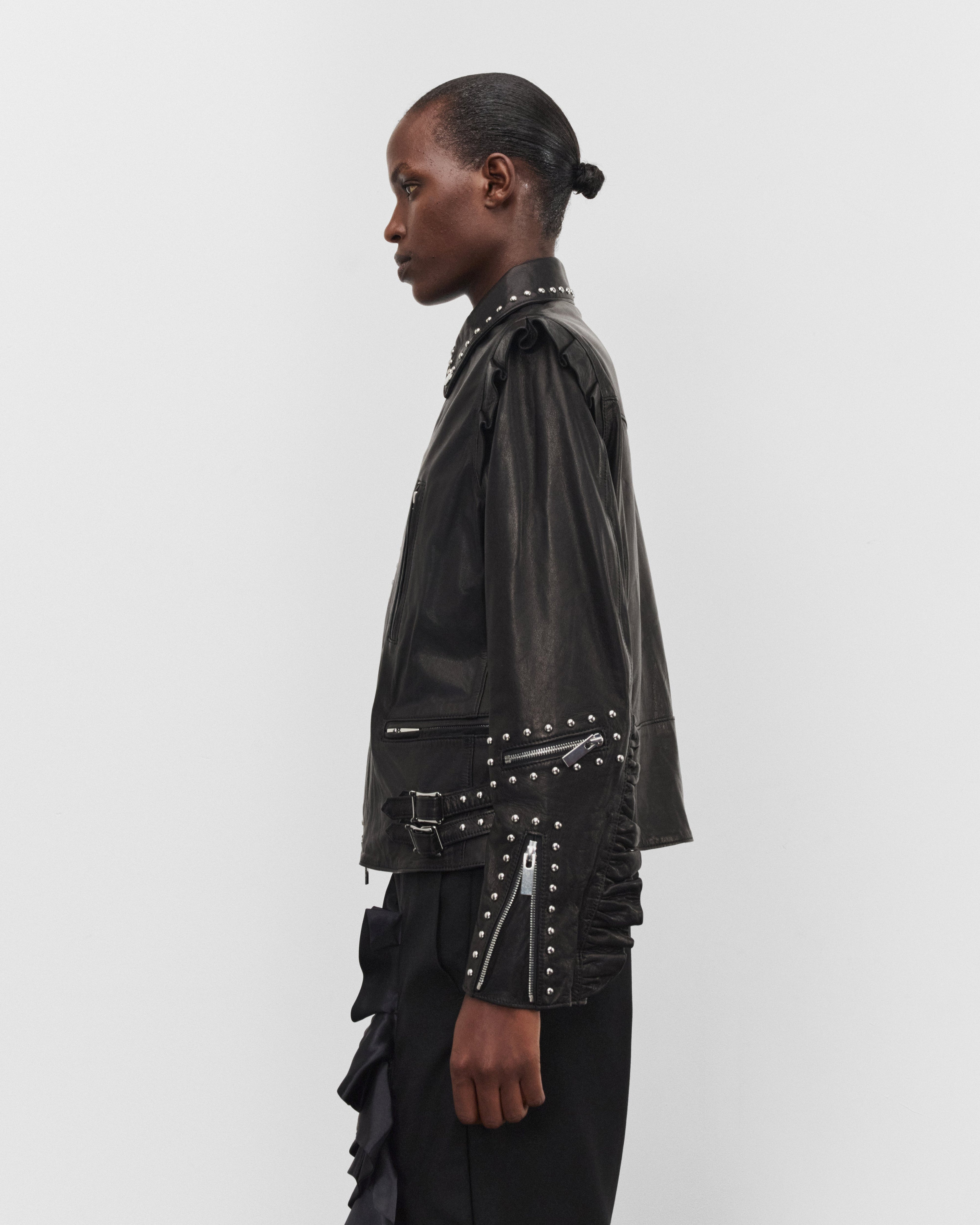 Noir Kei Ninomiya: Women's Leather Studded Biker Jacket (Black