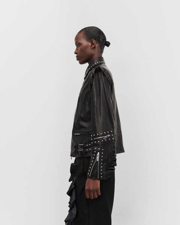 Noir Kei Ninomiya - Women's Leather Studded Biker Jacket - (Black)