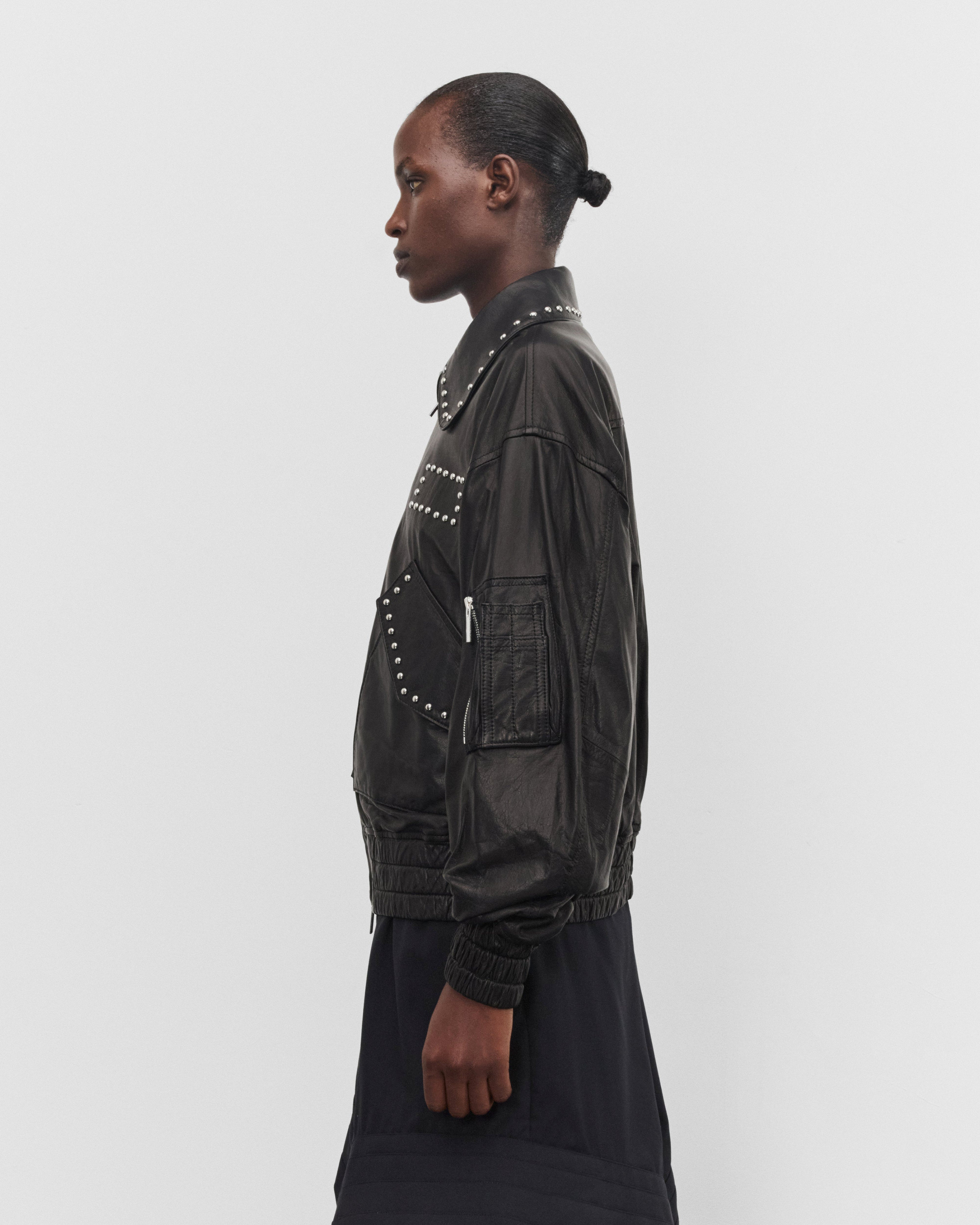 Noir Kei Ninomiya: Women's Studded Leather Jacket (Black) | Dover