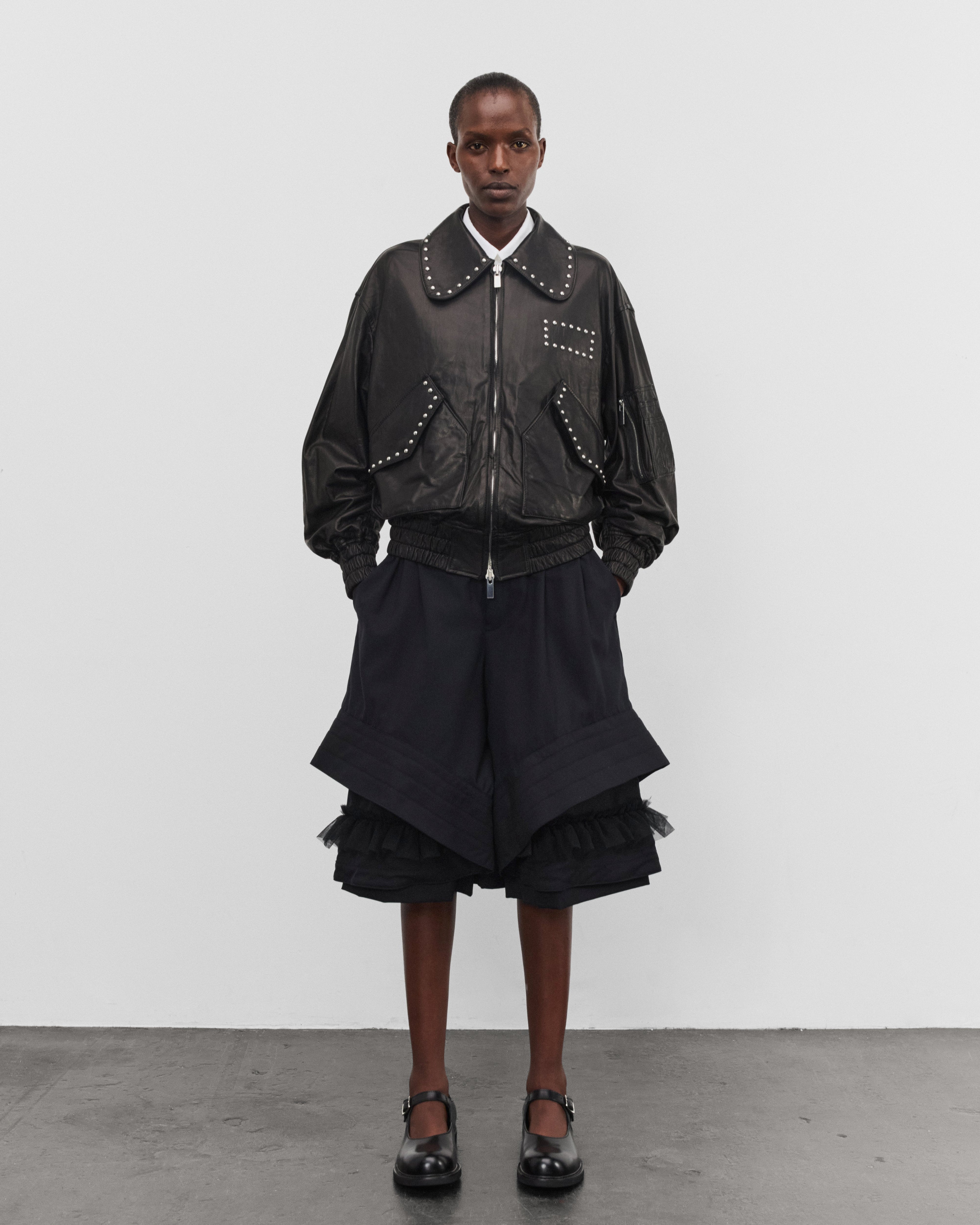 Noir Kei Ninomiya: Women's Studded Leather Jacket (Black) | Dover