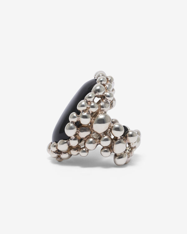 Old Jewelry - Onyx Pebble Plinth Ring - (Silver)