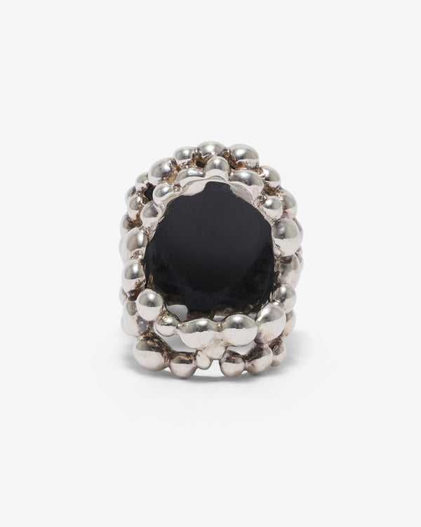 Old Jewelry - Onyx Pebble Plinth Ring - (Silver)