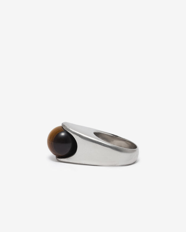 Old Jewelry - Modernist Tigers Eye Orb Ring - (Silver)