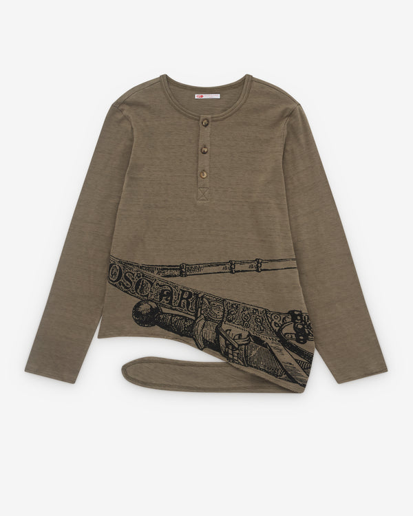 Oscar Ouyang - Men’s Sword Print Henley Shirt - (Khaki)