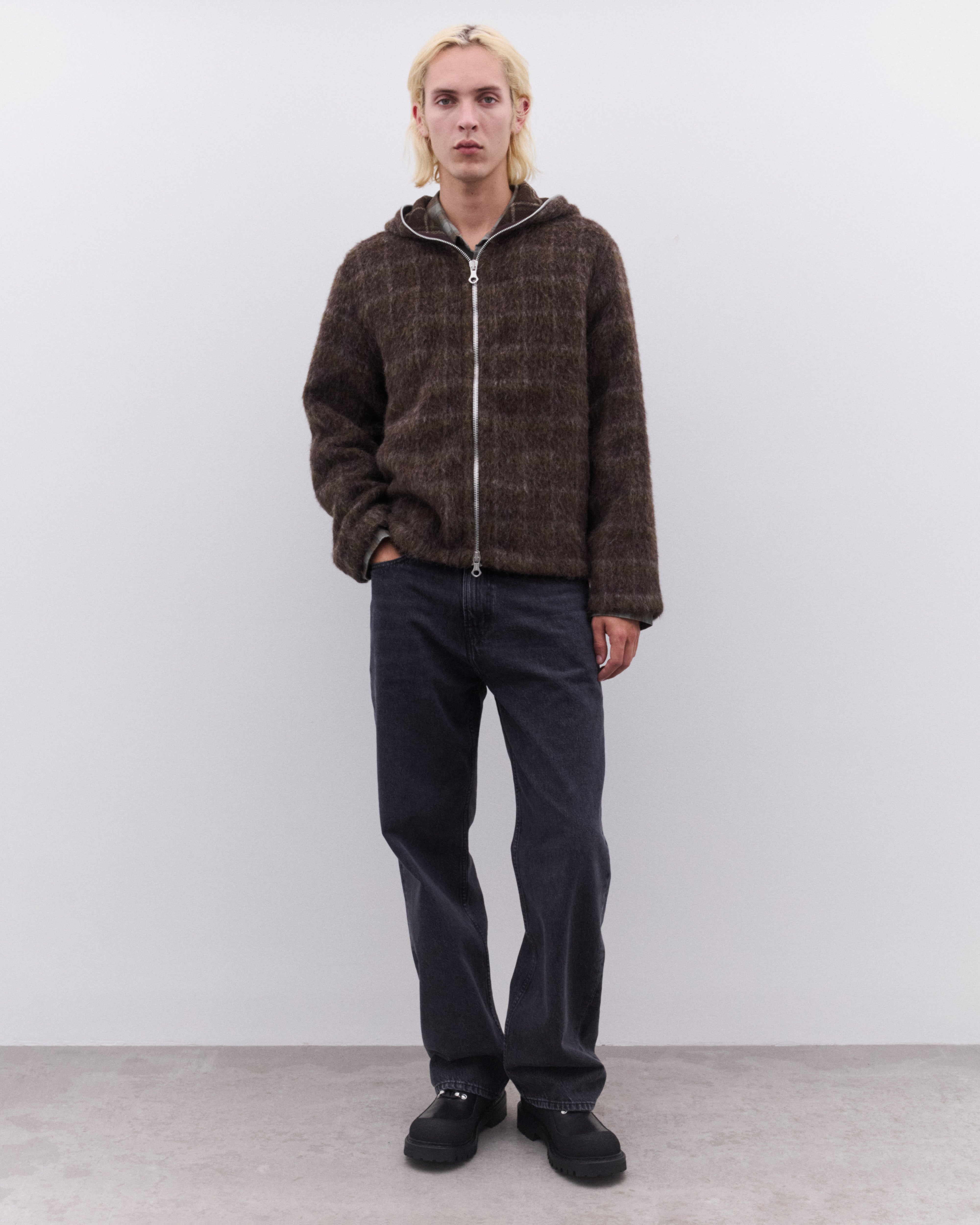 Our Legacy: Men's Full Zip Hood (Dorf Check Hairy Wool) | DSML E-SHOP