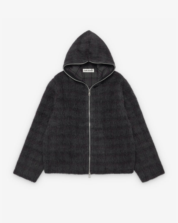 Our Legacy - Men's Full Zip Hood - (Fuzzed Plum Check Hairy Wool)