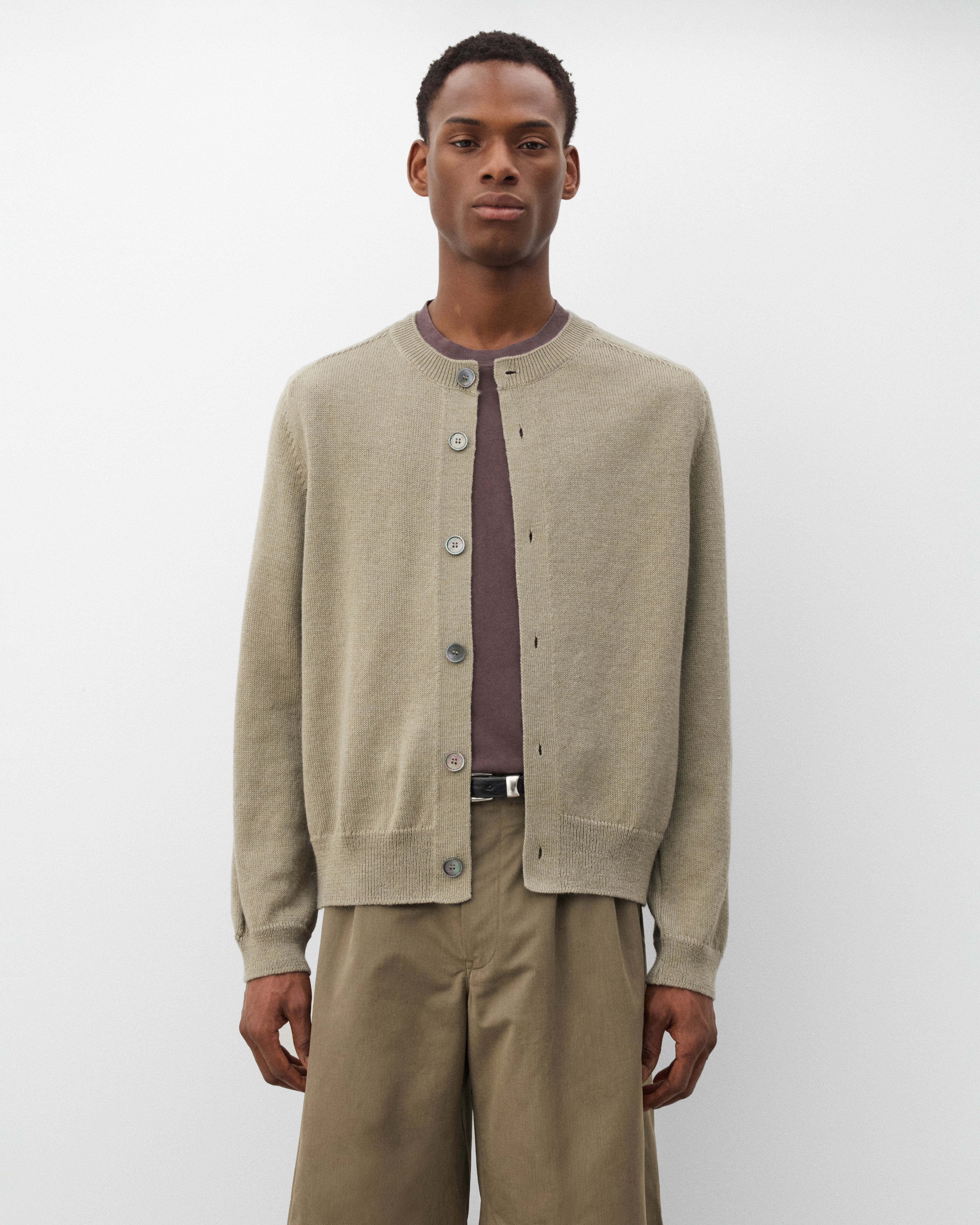 Our Legacy: Men's True Cardigan (Silver Sage Coarse Linen Wool