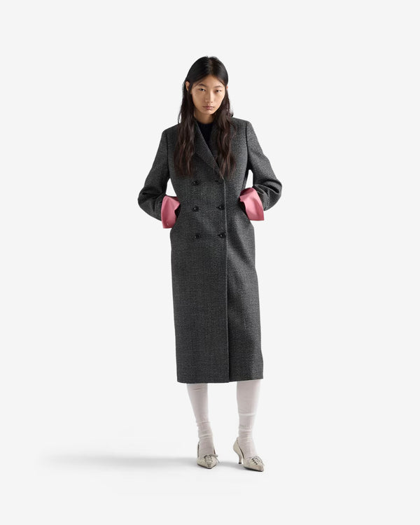 Prada  - Women's Double Breasted Gingham Checked Mouliné Wool Coat - (Black/White)