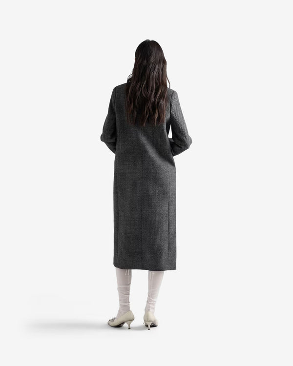 Prada  - Women's Double Breasted Gingham Checked Mouliné Wool Coat - (Black/White)