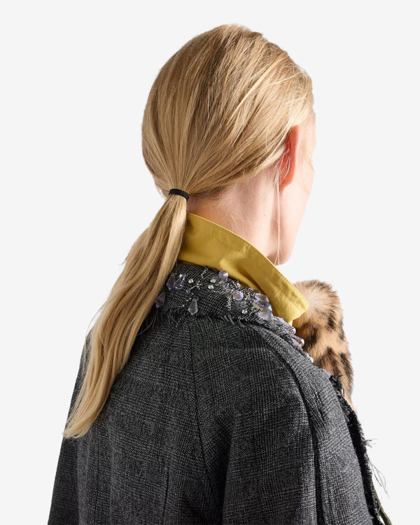 Prada  - Women's Single-breasted Mouliné Prince of Wales Check and Embroidered Twill Coat - (Black/Agave)