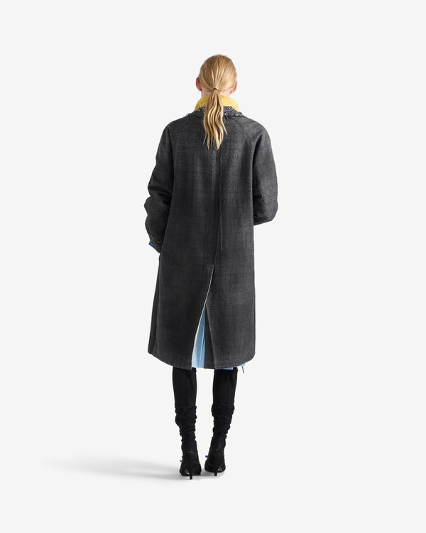 Prada  - Women's Single-breasted Mouliné Prince of Wales Check and Embroidered Twill Coat - (Black/Agave)