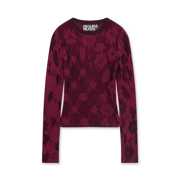 Paolina Russo - Women’s Illusion Knit Long Sleeve Top - (Magenta/Black)