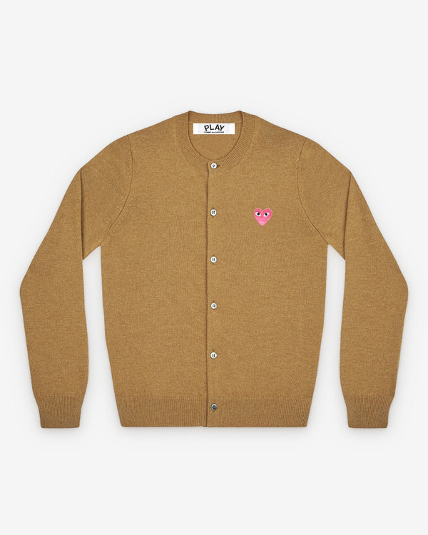 Play - Small Pink Heart Round Neck Cardigan - (Camel)
