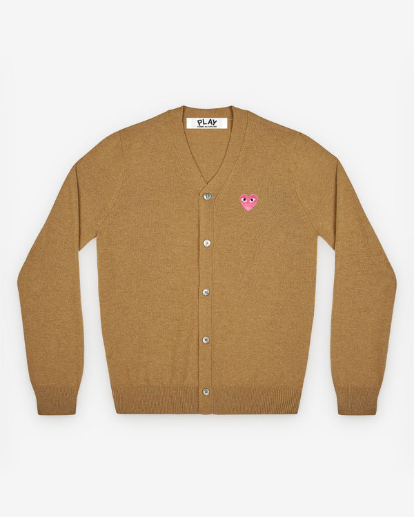 Play - Small Pink Heart V-Neck Cardigan - (Camel)