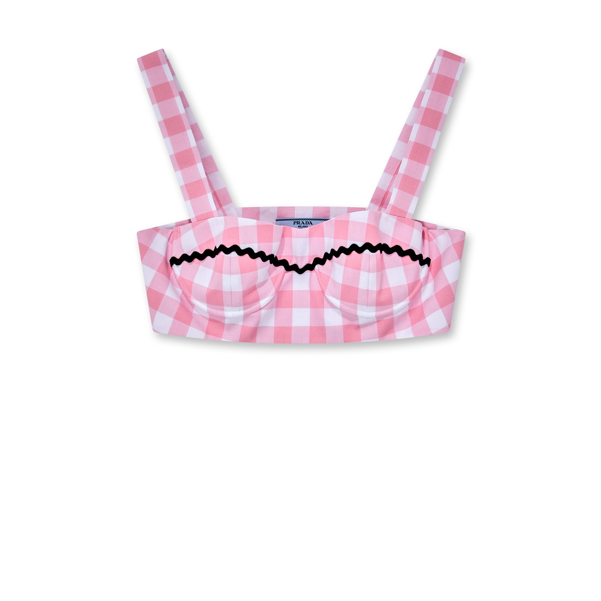Prada - Women’s Gingham Check Bralette Top - (Pink/Black) view 1