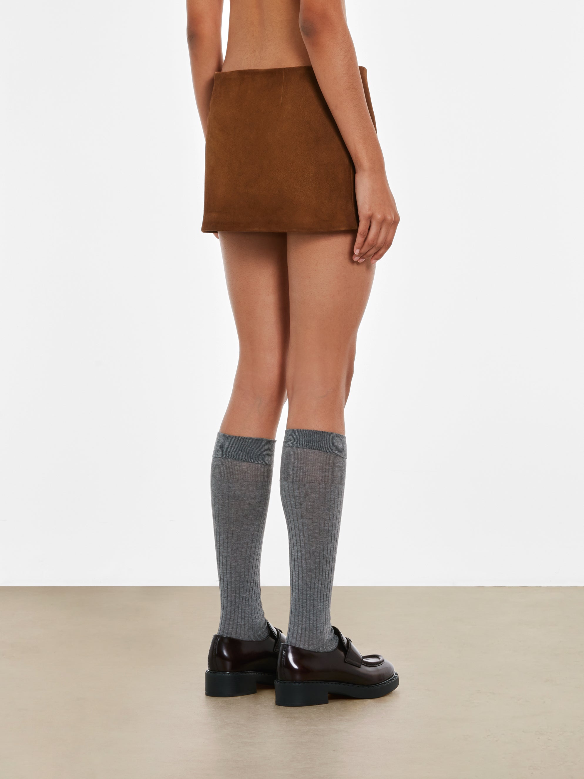 Prada - Women’s Leather Skirt - (Brown) view 4