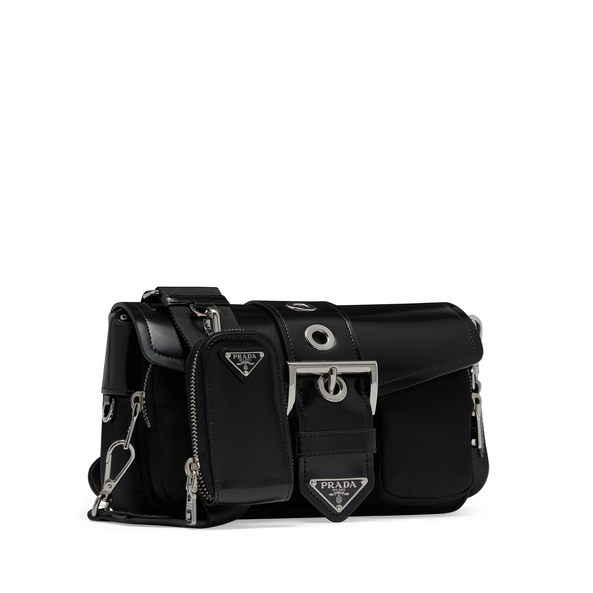 Prada - Women’s Pocket Recycled-Nylon Cross-Body Bag - (Black) view 2
